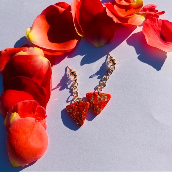 ☄️ bright orange earrings with gold detail - Picture 5 of 5